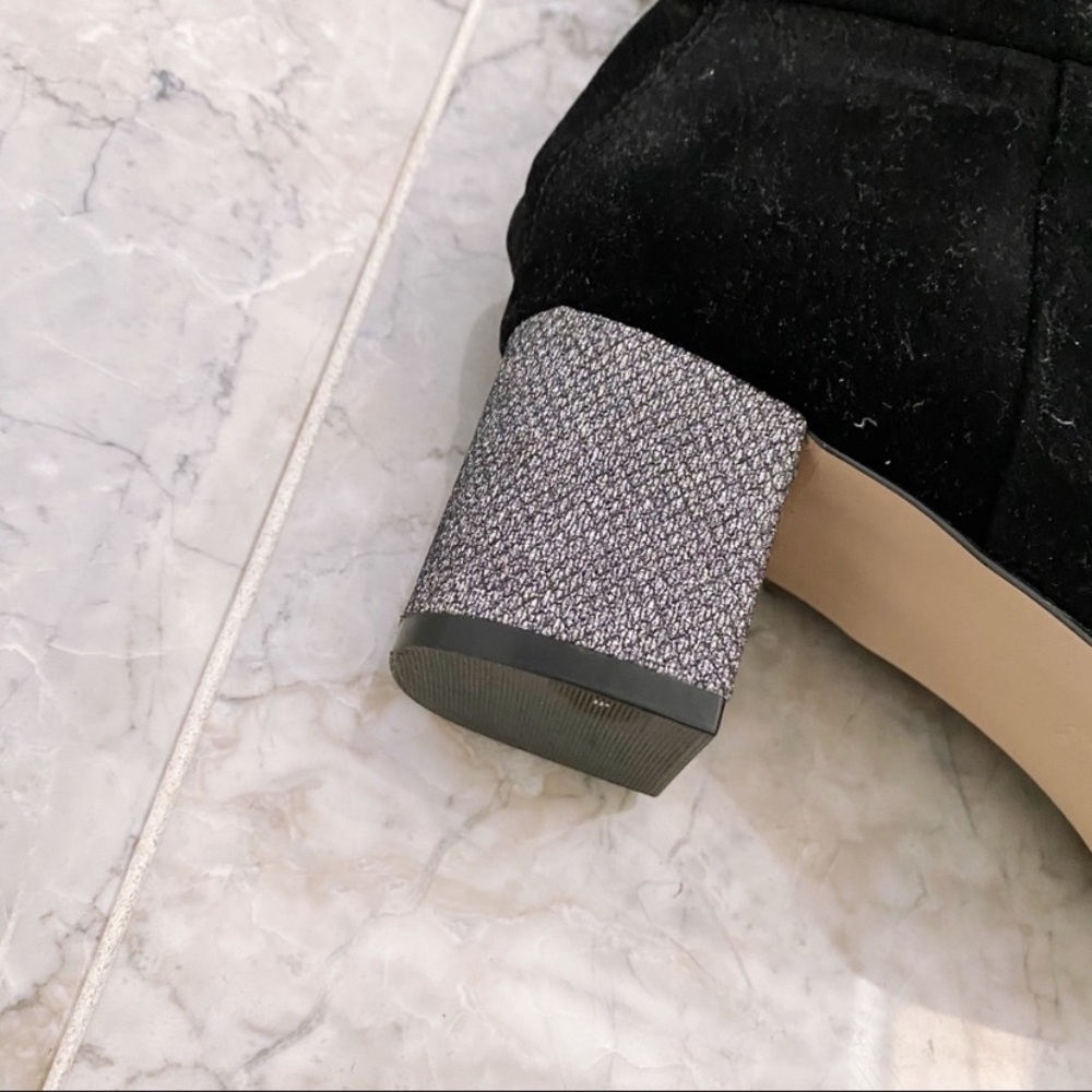 H&M suede black booties with silver glitter block heel 7 - Picture 5 of 9